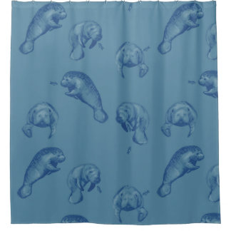 Manatee Ocean blue shower curtain