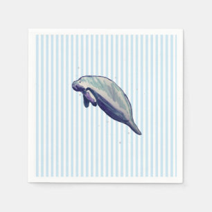 Manatee Painting Beach Decor Glass Coaster Napkin