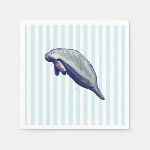 Manatee Painting Splashing Blue Stripe Napkin
