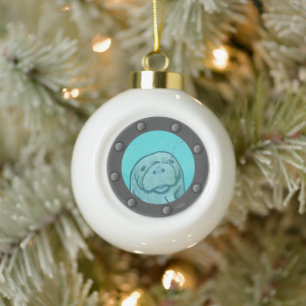 Manatee Porthole  Ceramic Ball Christmas Ornament