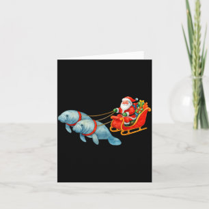 Manatee Santa Christmas Sleigh - Funny Manatee Xma Card