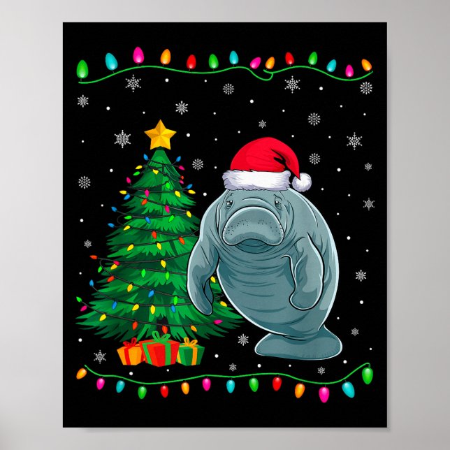 Manatee Santa Hat Men Women Kids Christmas Tree Li Poster (Front)