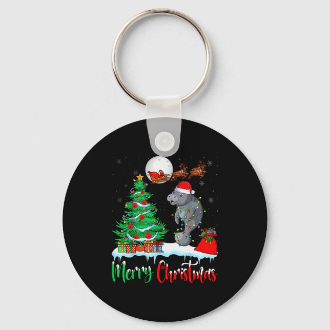 Manatee Santa Hat Xmas Tree Merry Christmas Manate Key Ring (Front)