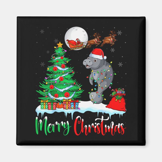 Manatee Santa Hat Xmas Tree Merry Christmas Manate Magnet (Front)