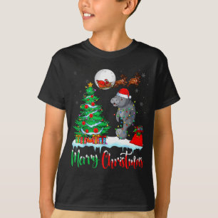 Manatee Santa Hat Xmas Tree Merry Christmas Manate T-Shirt