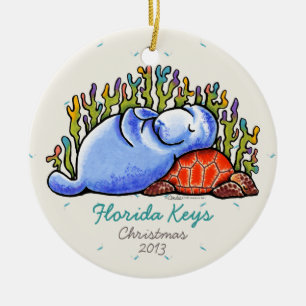 Manatee Sea Turtle Tropical Vacation Keepsake Ceramic Tree Decoration