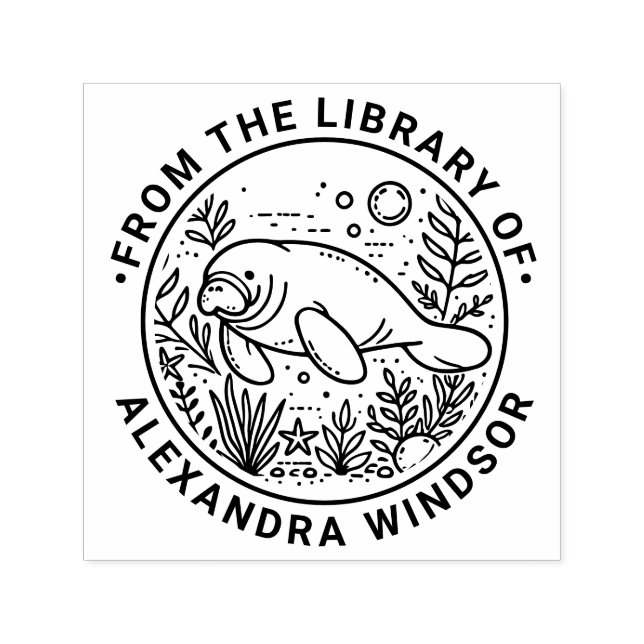 Manatee Swimming Under Water Library Book Name Self-inking Stamp (Design)