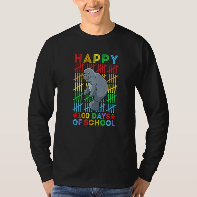 Manatee Teacher Student Happy 100 Days of School T-Shirt (Front)