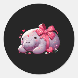 Manatee Valentine Hearts Animal Sea Ocean Classic Round Sticker