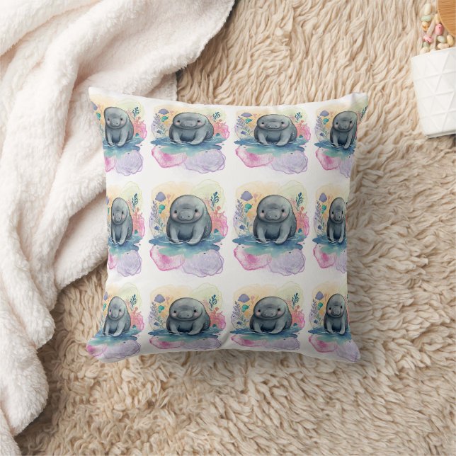 Manatee Watercolor Pattern Cushion (Blanket)