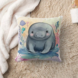 Manatee Watercolor Print Cushion