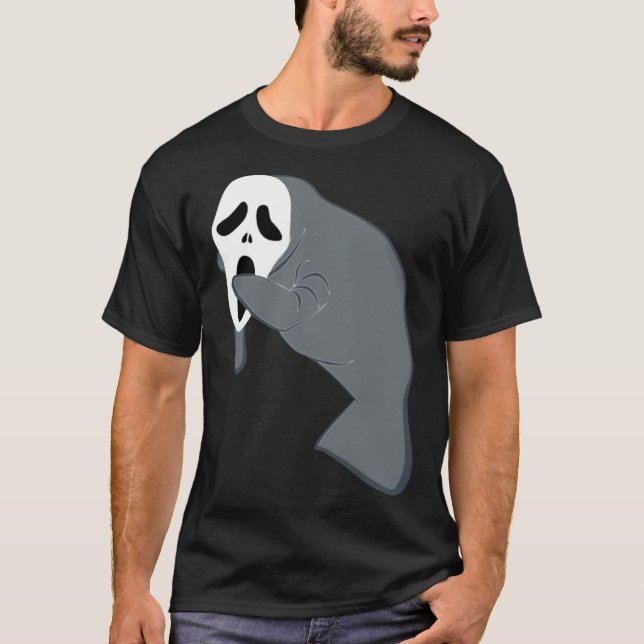 Manatee Wearing Scary Halloween Mask  Sea Cow Dugo T-Shirt (Front)