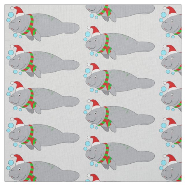 Manatee with Santa Hat and Scarf Fabric (Swatch)