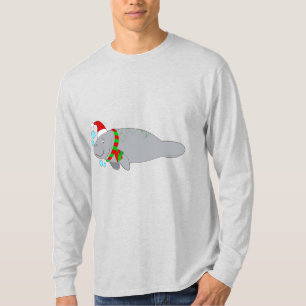 Manatee with Santa Hat and Scarf T-Shirt