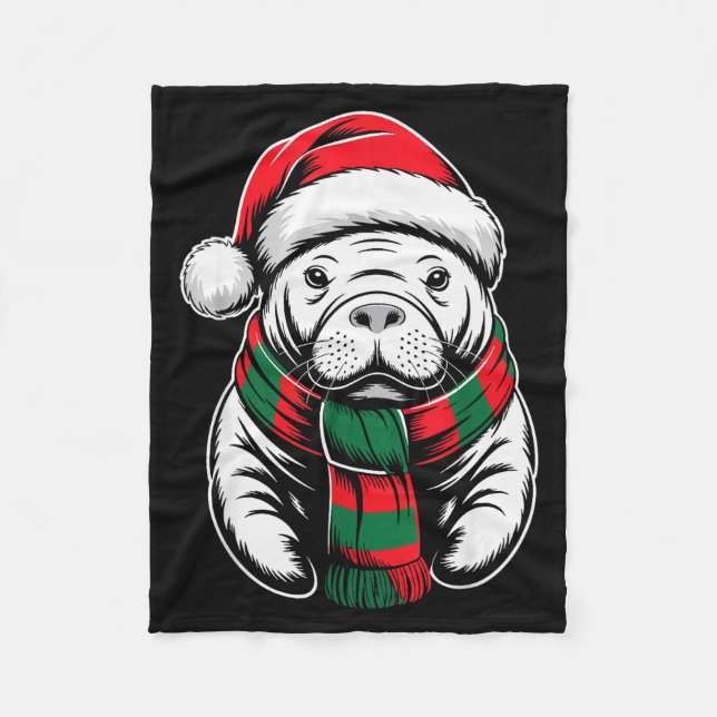 Manatee Xmas Santa Hat F Christmas Costume  Fleece Blanket (Front)