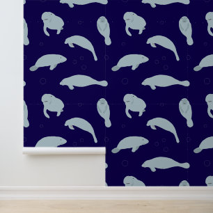 Manatees and Bubbles Cute Sea Cow Pattern Wallpaper