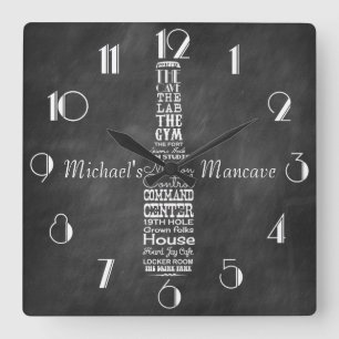 Mancave Blackboard Retro Chalk Personalised Square Wall Clock
