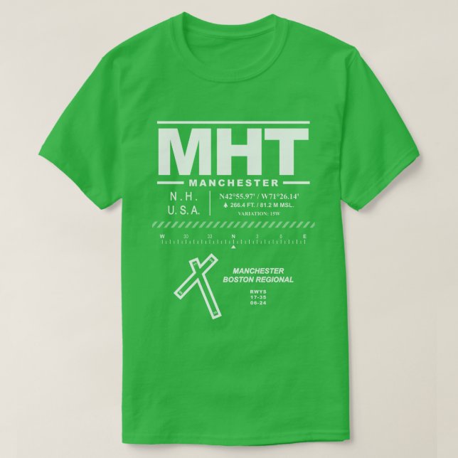 Manchester-Boston Regional Airport MHT T-Shirt (Design Front)