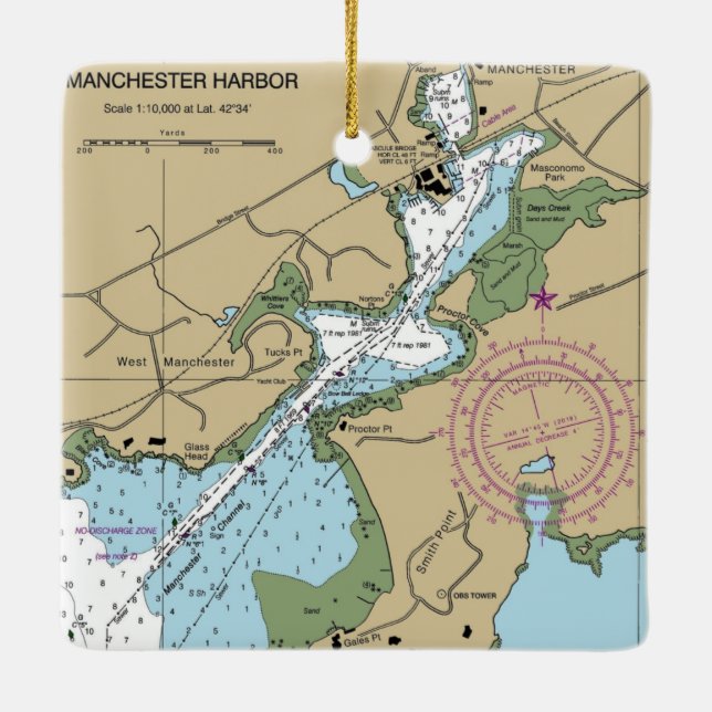 Manchester By The Sea MA Chart Ceramic Ornament (Back)