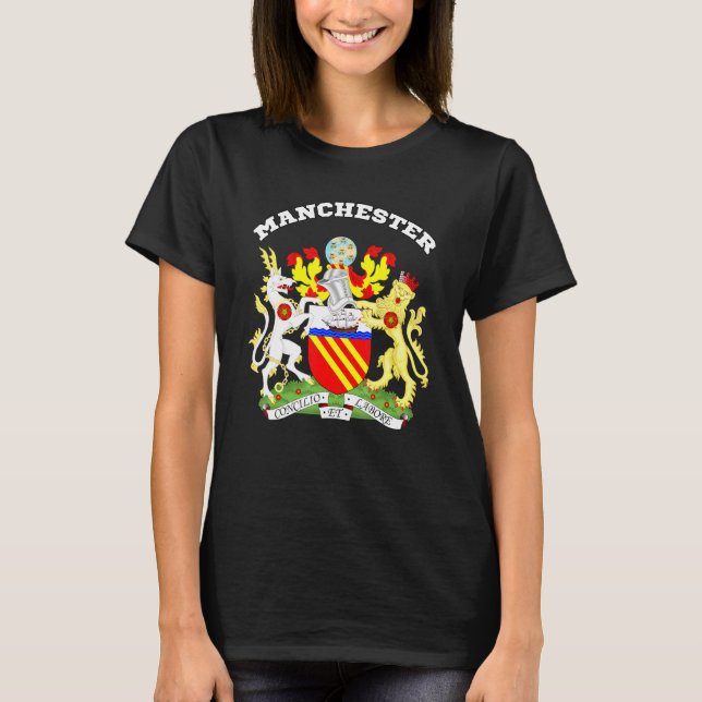 Manchester Coat Of Arms Souvenir Flag England T-Shirt (Front)