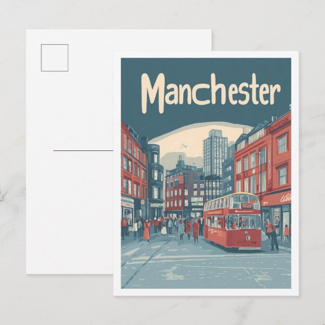 Manchester England Art Vintage Travel Illustration Postcard (Front/Back)