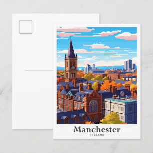 Manchester England Art Vintage Travel Illustration Postcard
