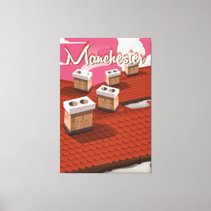 Manchester, England cartoon travel poster Canvas Print