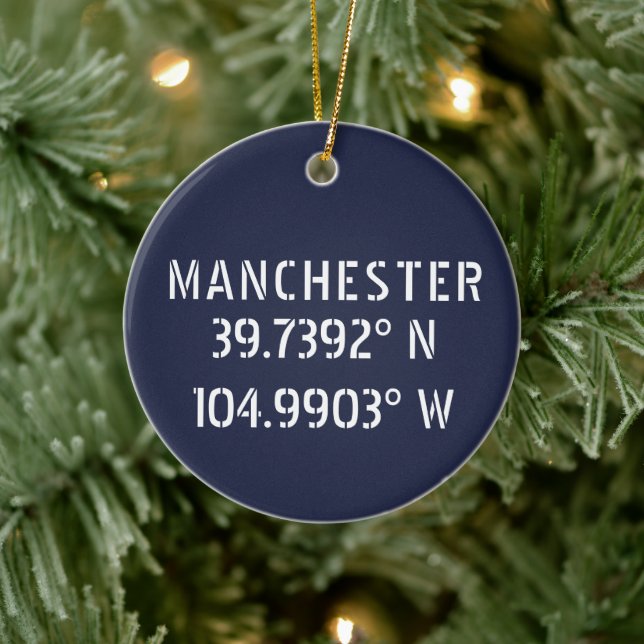 Manchester England Latitude Longitude Ceramic Tree Decoration (Tree)