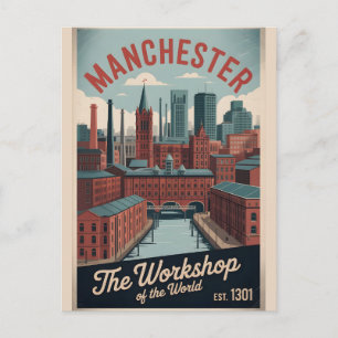 Manchester England Retro-Style Skyline Travel Postcard