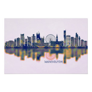Manchester England Skyline Poster