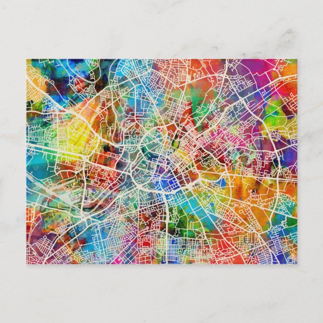 Manchester England Street City Map Postcard (Front)