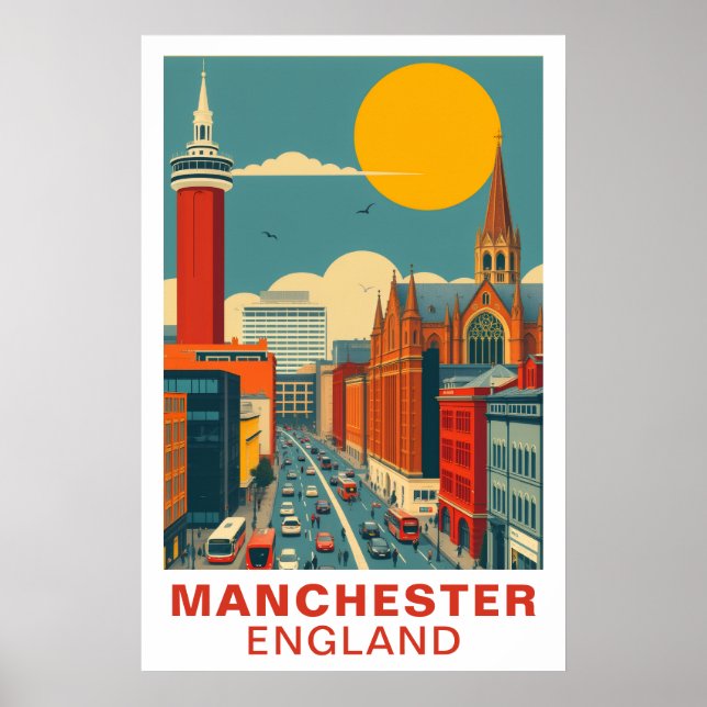 Manchester England Vintage Travel Art Poster (Front)