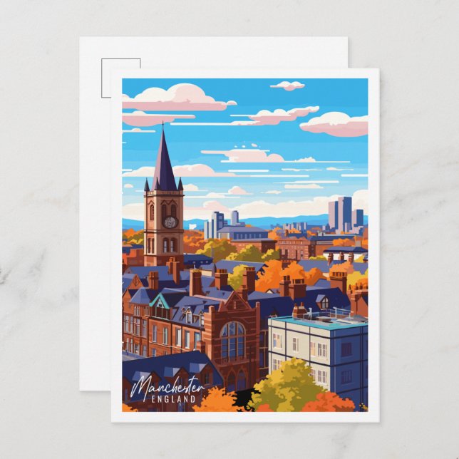Manchester England vintage travel illustration Postcard (Front/Back)