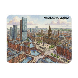 Manchester England Watercolor Illustration Magnet