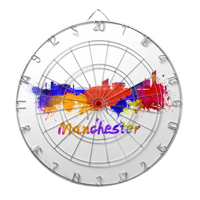 Manchester skyline in watercolor dartboard (Front)