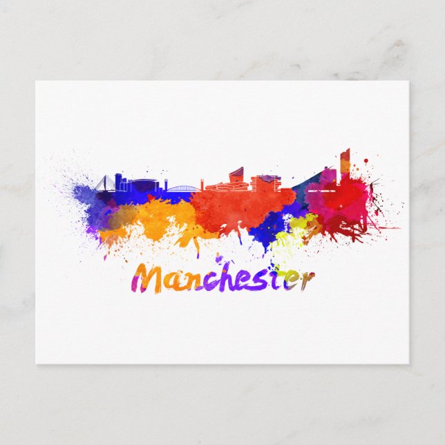 Manchester skyline in watercolor postcard (Front)