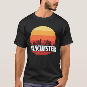 Manchester Skyline Sunset in Retro Vintage Style T-Shirt