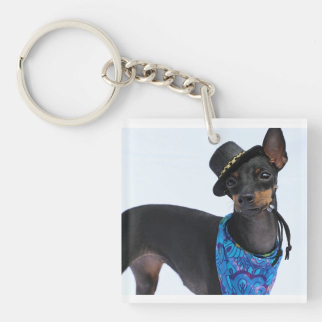 Manchester Terrier Happiness Keychain Festive (Front)