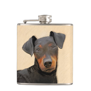 Manchester Terrier Painting Original Animal Art Hip Flask