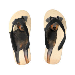 Manchester Terrier Painting Original Animal Art Kid's Jandals