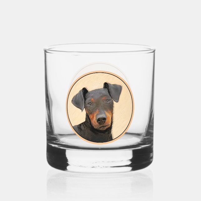Manchester Terrier Painting Original Animal Art Whiskey Glass (Front)