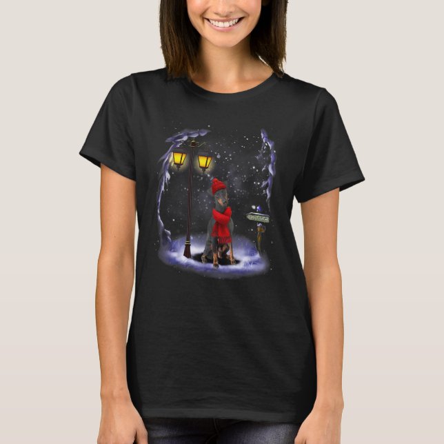 Manchester Terrier Santa Snow Christmas Light Wint T-Shirt (Front)
