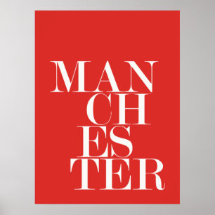 Manchester UK City Red Typography Modern Text Poster