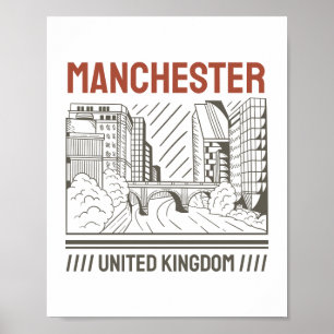Manchester United Kingdom Urban Skyline Art Design Poster