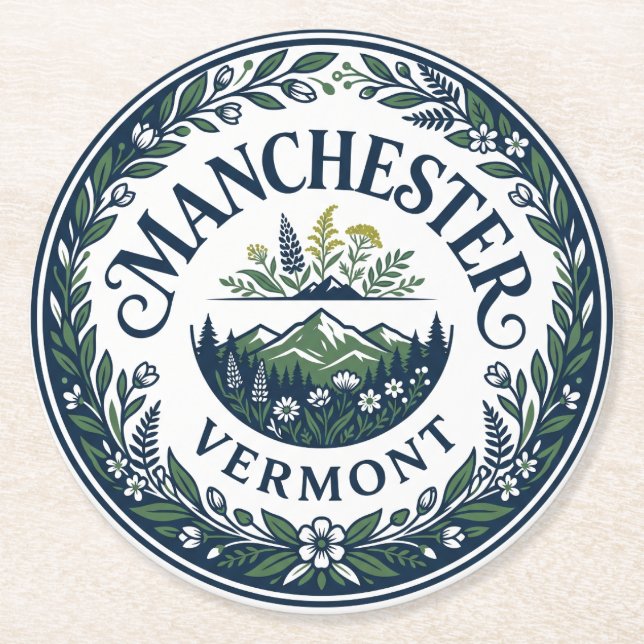 Manchester, Vermont Vermont Round Paper Coaster (Front)
