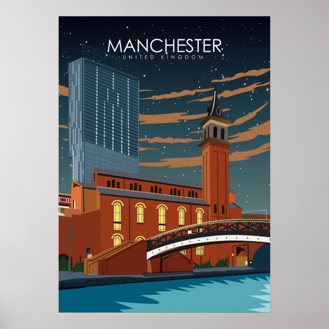 Manchester Vintage Minimal Retro Travel Poster (Front)