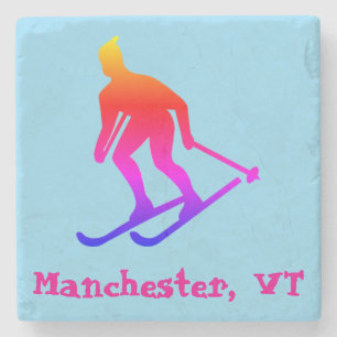 Manchester, VT (Vermont Ski Town) Rainbow Stone Coaster