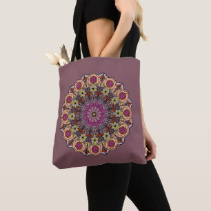 Mandala 12 Autumn Leaves Orange Mauve - Tote Bag