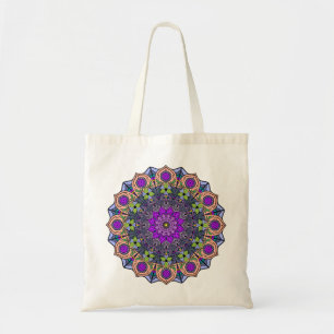Mandala 12 Violet Peach Pink Green - Tote Bag