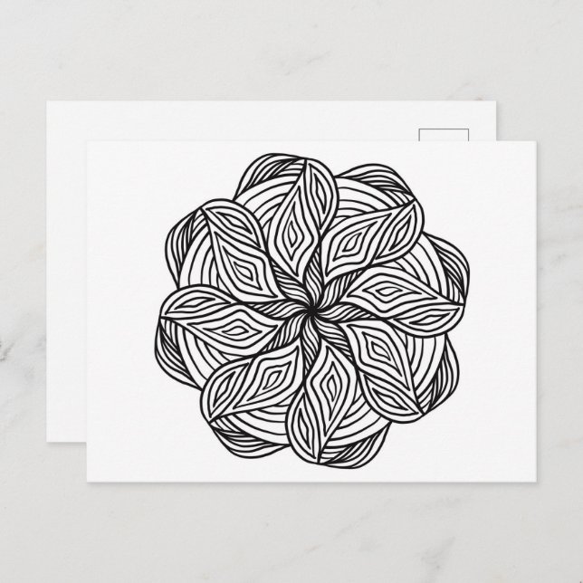 Mandala Abstract Black White Minimal Colouring Postcard (Front/Back)